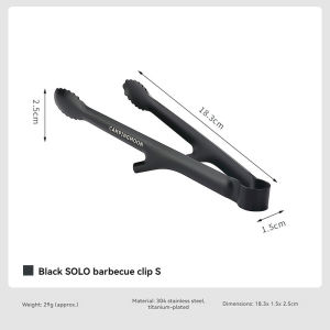 Campingmoon | MS-16 Stainless Steel Mini Tongs (Silver & Black) Nonslip Tongs for BBQ and Outdoor Picnics (Available in Small & Large Sizes)