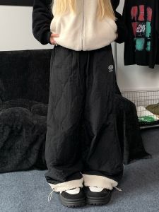 กางเกงขายาวทรงตรงเอวสูงผ้าฝ้ายหนาสำหรับฤดูหนาว กางเกงขายาวกันหนาว กางเกงขายาวกันลม กางเกงขายาวกันน้ำ กางเกงขายาวผู้หญิง ทรงลำลอง ลายถั่วเหลือง