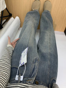 High Waist Straight Leg Denim Jeans Vertical Stripes plus Size Womens Wide Leg Pants Slimming Blue Jeans Loose Fit Trousers