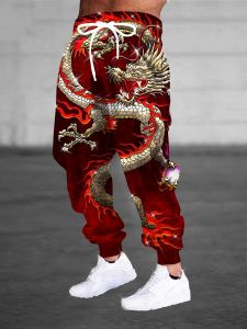 2026 Hot Selling Fashion New Mens Outdoor Loose Pants 3D Printed Golden Dragon 2K Street Style Cool Hip-hop Street Wear