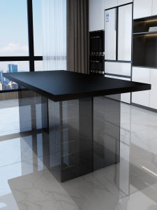 Delifeng Pure Black Stone Plate Acrylic Suspension Kitchen Island Dining Table and Chair Normcore Minimalist Style For Home Small Apartment Dining Table