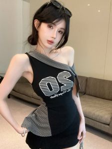 GUZILIAN | เสื้อกั๊กลายทางทรงสลิมฟิตสไตล์เกาหลีสำหรับผู้หญิงวัย 18-24 ปี ฤดูร้อนปี 2025 เสื้อผ้าทำงานแบบลำลอง แขนกุด ปกติ