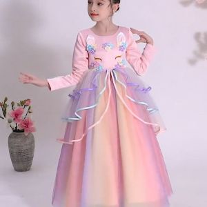 COD 4-11T Gaun Anak Unicorns Lengan Panjang Lucu & Mainan