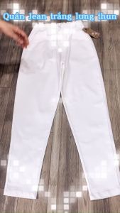 Quần jean lưng thung ống túm màu trắng vải có dãn nt charint XXL từ 54kg–60kg Mong từ 90cm-96cm mặc vừa Kiểu Dáng Năng Động Trẻ Trung