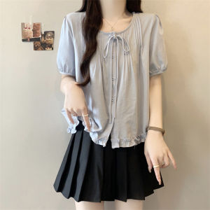 French Fluffy Sleeve Slimming Design Short Sweet Blouse
