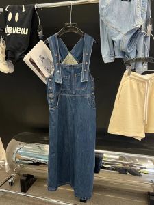 Bobo1972 ฤดูใบไม้ร่วง ขากว้างใหม่ พรางหุ่น เดนิม ชุดเอี๊ยม ผู้หญิง Anti-Aging สไตล์ฮ่องกง พลัสไซส์ เทรนด์เกาหลี ทรงเอ เดรส