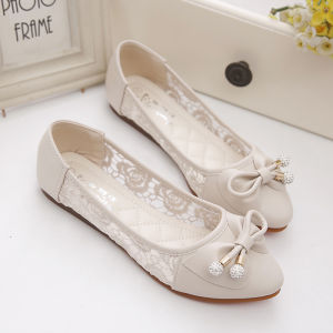 Flats Womens Soft Bottom Slip-On Shoes Korean Style Spring Autumn New Style Butterfly Knot Floral Diamond Embellished Casual Footwear