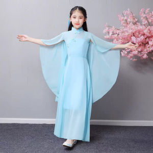 Elegant Fairy-like Shawan Performance Costume for Kids Large Size Tunic Top And Skirt Set Classic Dance Piano Performance Wear