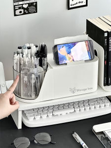 Multi-Functional Rotating Pen Holder Tissue Box Desk Organizer Creative Office Workstation Pen Tray Paper Clip Storage Box