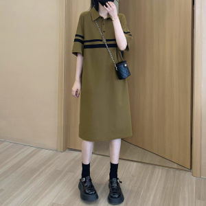 Summer New Fashion Casual Dress Womens plus Size Loose Meat Covering Slim Short Sleeve T-Shirt Dress High Waist A-Line Skirt