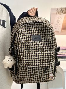 กระเป๋าเป้สะพายหลังผ้าชิ้นใหญ่ลายสก็อตสไตล์ญี่ปุ่นย้อนยุคสำหรับผู้หญิง กระเป๋าใส่หนังสือขนาดใหญ่สำหรับนักเรียนมัธยมปลายและมัธยมต้น กระเป๋าเดินทางแบบสะพายไหล่คู่