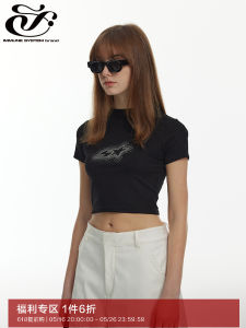 Black And Pink Short Sleeve T-Shirt Glitter Diamond Streetwear Style round Neckline Geometric Pattern Creative Design Summer Top