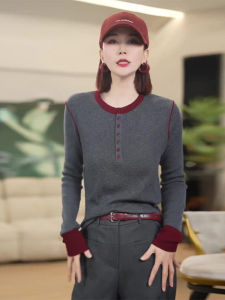 เสื้อสเวตเตอร์คอตั้งแขนยาวสีบล็อกสไตล์ยุโรป ทรงเข้ารูป ทรงเข้ารูป แขนยาว ปกติ ปกติ เสื้อชั้นในสีพื้น ฤดูใบไม้ผลิ