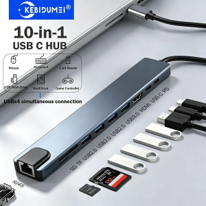 Kebidumei | KEBIDUMEI 10-in-1 USB C Docking Station TYPE-C HUB 4K HDMI 100Mbps Ethernet PD 100W 4 USB Ports SD TF for Laptop MacBook Pro Air