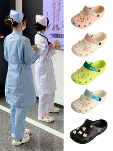 Thin Strip Couple Hole Shoes Summer Cartoon Eva Soft Bottom Shit Feeling Nurse Casual Two-Way Slippers Men and Women