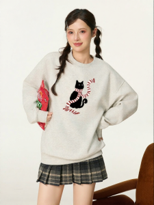 Gbiaior | Cat Print Thickened Casual Womens Hoodie
