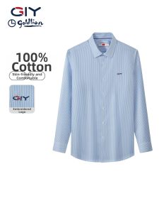 GYgoldlion | Cotton Breathable Cool Feeling Mens Long Sleeve Stripe Shirt