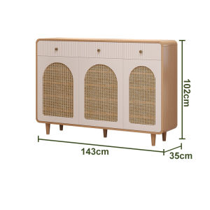 Vintage Rattan Wood Slim Shoe Storage Cabinet