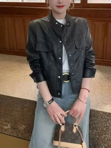 Áo Khoác Da Ngắn Thời Trang Thường Ngày Cho Nữ Xuân 2025 Áo Khoác Ngoài Phong Cách Hàn Quốc Cỡ Nhỏ Áo Khoác Ngoài Thời Trang