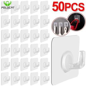 Polocat 1-50pcs Transparent Wall Hook Strong Self-adhesive Door Wall Hanging Kitchen Bathroom Heavy Suction Cup Hook