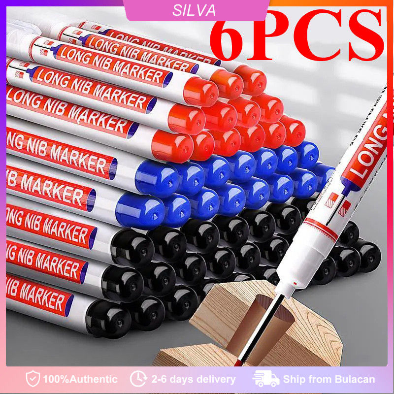 6Pcs/Set 20m Deep Hole Long Nib Head Markers For Metal Perforating Pen Waterproof Bathroom Woodworking Decoration Multi-Purpose
