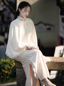 Fresh Style Cheongsam Dress with Shawl Cardigan Outerwear Knitted Autumn Winter Fashion Versatile Daily Short Coat Type