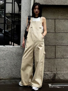 Khaki Casual Workwear Overalls Womens Summer New Korean Loose Slim High Waist Floor-Length Wide Leg Jumpsuit Pants
