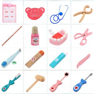 Real Wood Simulation Doctor Toy Set Stethoscope Thermometer Toothbrush Toothpaste Extraction Pliers Hammer Injection Syringe