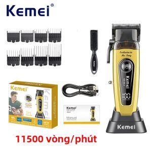Máy Cắt Tóc Không Dây Chuyên Nghiệp Kemei Động Cơ Không Chổi Than 11500 Vòng/Phút Máy Cạo Điện Cho Thợ Cạo Lưỡi Dao DLC Dùng Được Cho Mọi Loại Tóc