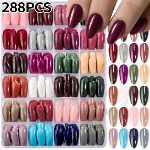 288Pcs/Box Colorful Glossy Fake Nails 24-Colors Medium Almond Press-On Nails Full Cover Wearable Detachable False Nails Tips TD