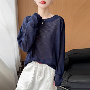 BAIWEISILI | Hollow Pure Color Thin Ice Silk Short Sleeve T-Shirt