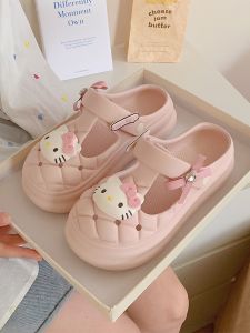 Anti-Odor Half Slippers Womens Sweet Sanrio Kitty Cat Outdoor Beach Anti-Slip Sandals Summer Hollow out Korean Style EVA Slippers