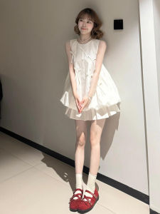 Bộ Đồ Hai Mảnh Không Tay Màu Trắng Phong Cách Hàn Quốc Thời Trang Mùa Hè 2024 Bộ Đồ JK Ngắn Cho Nữ