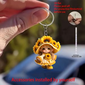 other | 2D Acrylic Sunflower Goddess Keychain Car Key Holder & Auto Interior Decoration Fashion Bag Pendant Gift for Birthday Party