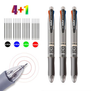 5 In 1 Multicolor Ballpoint Pens with 4 Colors Replaceable Pen Refills 1 Automatic Pencil Lead Kawaii Stationery Top Eraser