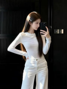 SUHUIQIAN | Slimming Spring Wear White Crew Neck Base Layer Womens Blouse