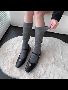 1/2 Pairs Lolita Socks Womens Solid Y2K Knee-Socks Breathable Middle Stockings Long Socks Woman Vertical Loose Comfortable Sock