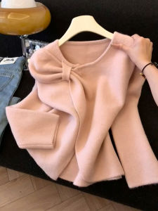 QINGNAER | Korean Style Bow Collar Knit Sweater