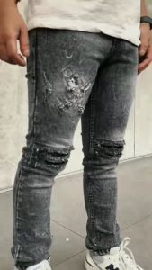 Celana Jeans Pria Skinnyfit Stretch Melar Sobek Puring X Snowblack Terbaru