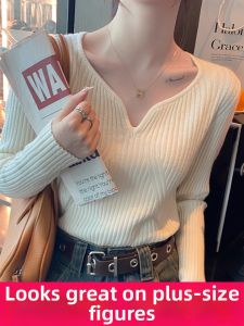 LUQIAN | Plus Size V-Neck Knit Top Slimming Pullover Sweater