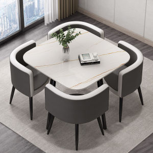 Stone Plate Negotiation Table and Chair Combination Scandinavian Accessible Luxury Small round Table Household Small Apartment Dining Table Reception Reception Internet Celebrity Eight-Immortal Table