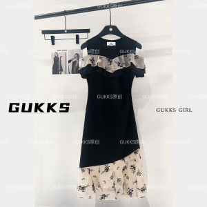 Black A-Line Dress Womens Color Block Short Sleeve Summer New Fashion Waist Cinched Long Dress GUKKS Elegant Knitted Dress