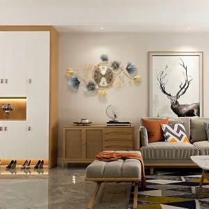 Nordic Light Luxury Living Room Wall Hanging Decoration Creative Wall Clock Ginkgo Leaf