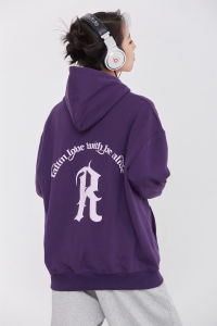 Spicy Girl American Retro Oversize Purple Letter Three-Dimensional Print Cotton Heavy Hooded Hoodie Sweater