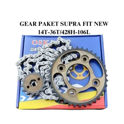 Gear Gir Paket Depan Belakang Set Rantai Supra Fit New Supra X 125 Karisma Revo Lama Old Ukuran 14T-36T- 428H-106L