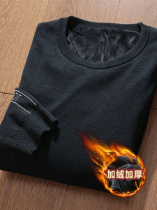Thickened Fleece Long Sleeve round Neck Knitted Sweater for Men Winter Commute Versatile Warm Black Knitwear Youth Fashion Urban Style