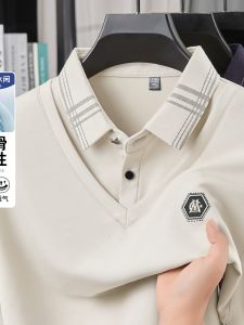 Áo Thun Polo Nam Tay Dài Mùa Thu Họa Tiết Thêu Màu Trơn Phong Cách Công Sở Thường Ngày Đa Năng Áo Thun Lót Bên Trong