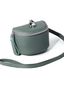 กระเป๋าใส่เหรียญหนังแท้สำหรับผู้หญิง Mini Portable Cute INS Style กระเป๋าเครื่องสำอางพร้อมหัวเข็มขัด กระเป๋าใส่ลิปสติกหนังแท้