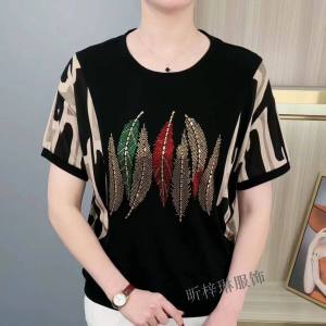 Short-sleeved T-shirt for Women Fashion Drilling T-shirt Roun-neck Casual Top