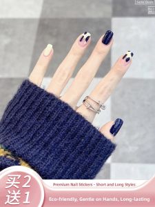 MONLEYTA | Fashionable Nail Art Stickers Manicure Plates Medium Long Short Style Finished Products Blue White Leopard Print Design